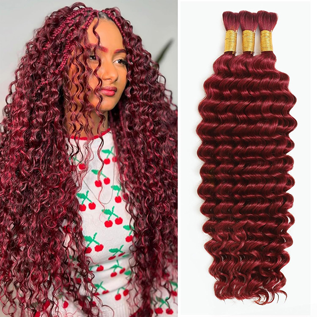 20 Inch Boho Braiding Rambut Rambut Manusia - 110g Gelombang Depi Rambut Tumbuk Untuk Knotless Braids 12a Kelas Basah & Bergelombang Tidak Ada Bundel 3 Bundel/Paket Burgundy