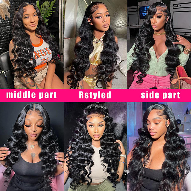 Wig Renda Depan Gelombang Tubuh Rambut Manusia 13x4 HD Renda Depan Hitam Alami untuk Wanita