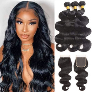 Body Wave Bündel mit Verschluss brasilianischem menschlichen Haar 3 Bündel mit 4x4 HD -Spitzenverschluss 100% unverarbeitetes jungfräuliches Haar natürliche Farbe