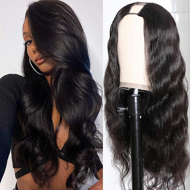 Body Wave U 부분 가발 180% 밀도 브라질 처녀 인간 머리 글루없는 풀 헤드 초보자 친화적 인 자연 색상