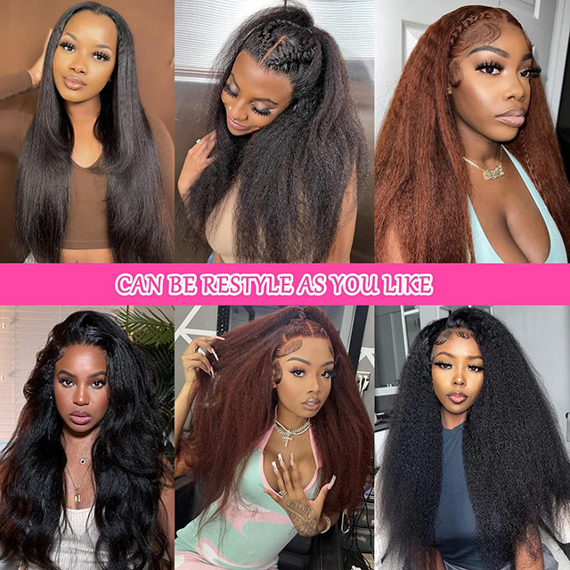 13x6 Kinky Straight Lace Front Wigs Людське волосся 180% щільності HD Прозоре мереживо Yaki Straight Brazilian Virgin Human Hair For Women Natural Black