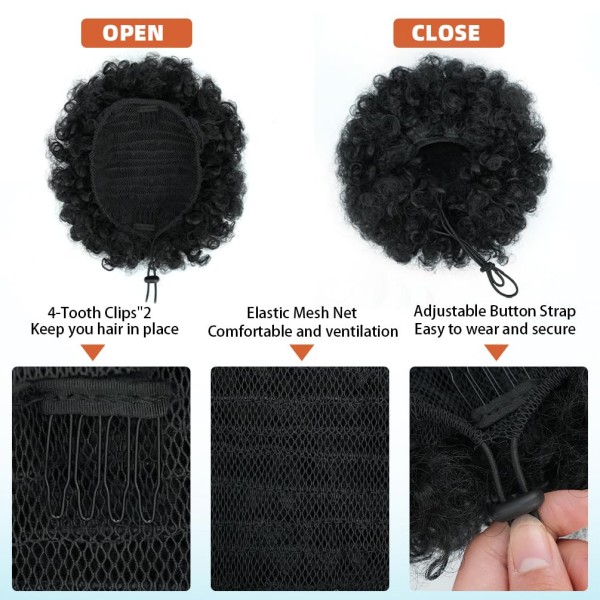 Extens&atilde;o de rabo de cavalo afro puff laranja escuro 350 – coque curto e encaracolado, peruca sint&eacute;tica para mulheres
