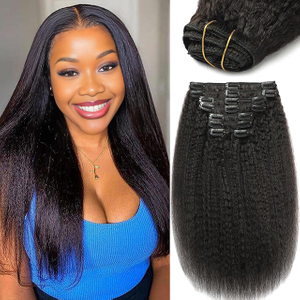 Kinky Straight Clip in Prodlužov&aacute;n&iacute; vlasů pro čern&eacute; ženy - 8ks Brazilian Virgin Yaki Straight Human Hair 20