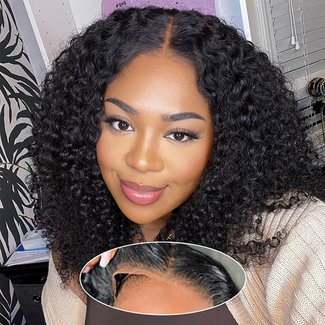 Isweet Desgaste de ondas profundas curtas e perucas de glueless cabelos humanos 14 polegadas pré -corte 210% densidade 4x4 HD Wigs frontal pré -arrancada para mulheres negras (preto natural 1b)