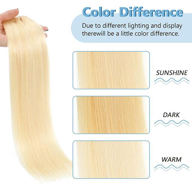 Extensions de cheveux naturels Remy &agrave; clips, &eacute;pais, lisses, blonds d&eacute;color&eacute;s #613, Double trame, 7 pi&egrave;ces, pour femmes