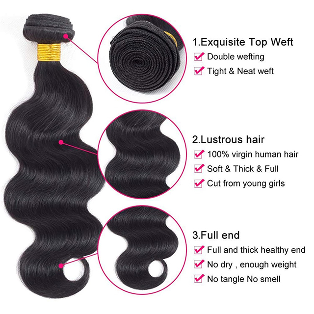 ISWEET Body Wave Hair Human 4 Bundles 100% اکستنشن موی ویرجین برزیلی فرآوری نشده طبیعی مشکی برای زنان (16، 18، 20، 22 اینچ)
