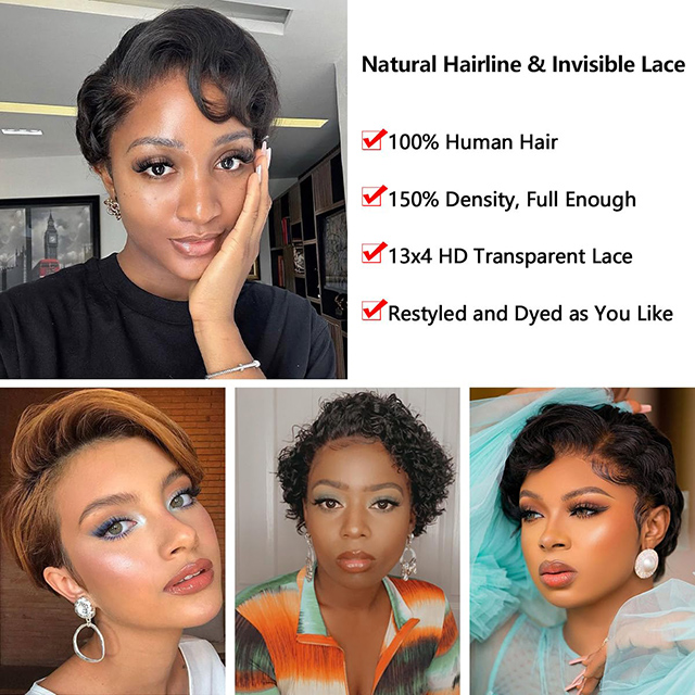 Wigi Fupi za Kukata Pixie 13X4 za Lace ya Mbele Wigi za Nywele za Binadamu za Kufunga Lace kwa Wanawake Weusi