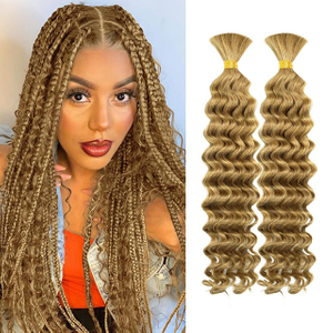 2 bundt menneskeligt fletningsh&aring;r til Boho-fletninger 10A Brazilian Virgin Deep Wave Bulk-menneskeh&aring;r v&aring;dt og b&oslash;lget uden skud kr&oslash;llet h&aring;r til Boho-knudel&oslash;se fletninger #27