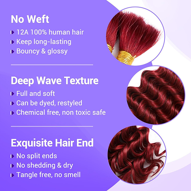 20 İn&ccedil; Boho &Ouml;rg&uuml; Sa&ccedil; İnsan Sa&ccedil;ı – D&uuml;ğ&uuml;ms&uuml;z &Ouml;rg&uuml;ler i&ccedil;in 110g Derin Dalga Toplu Sa&ccedil; 12A Sınıfı Islak ve Dalgalı Atkısız 3 Paket/Paket Bordo