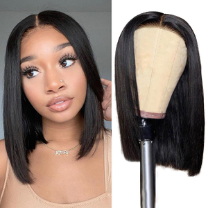 4x4 Bob Lace Front Wig Real Human Hair Pre Plucked 180% Density Natrual Black Para sa Babae