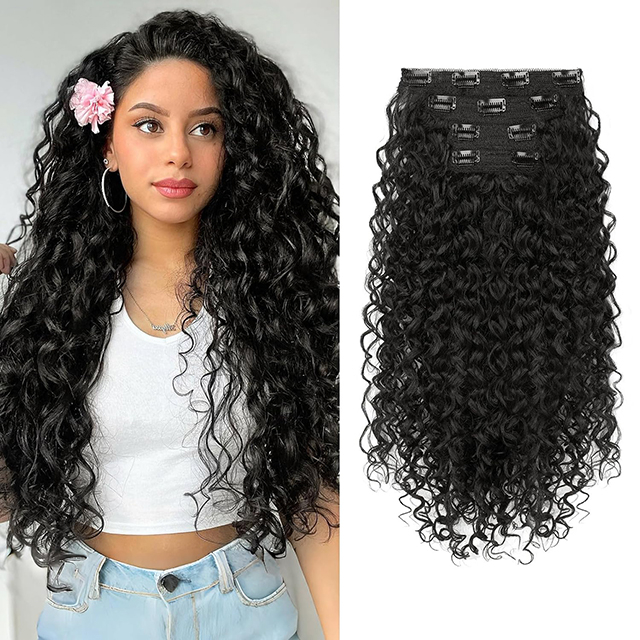 Clipe encaracolado em extensões de cabelo para mulheres negras, 4pcs Double Wet Weft Brasil Virgin Human Clip Ins 20 polegadas 140g Extensões de cabelo humano curly de 140g