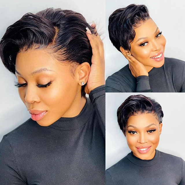 Maikling Curly Pixie Cut Wig 13X4 Lace Front Wig ng Human Hair Lace Closure Wig Para sa Itim na Babae