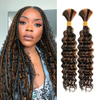 2 buntar M&auml;nniskofl&auml;tningsh&aring;r f&ouml;r Boho-fl&auml;tor Deep Wave Bulk Brasilianskt jungfruligt m&auml;nniskoh&aring;r Naturligt Svart Markerat Auburn Brown #P1B/30