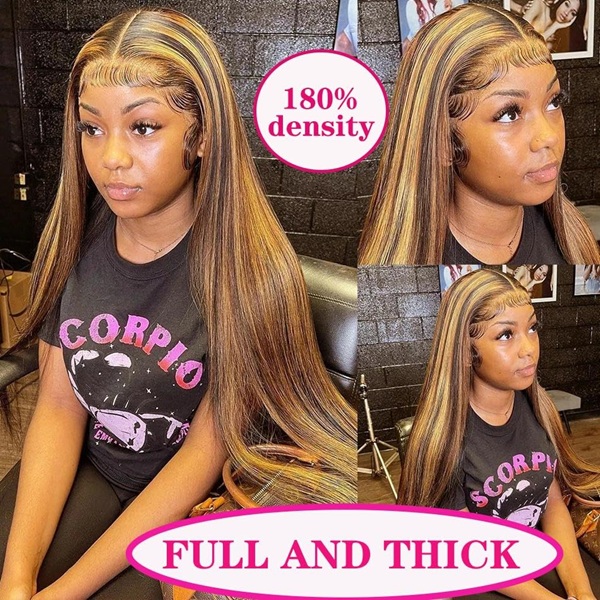 Isweet Ombre Lace የፊት ዊግ የሰው ፀጉር ማድመቂያ 13x6 HD ቀጥ ያለ ዳንቴል የፊት ዊግስ 180% ጥግግት 4/27 ባለቀለም ማር ብላንዴ HD ዳንቴል የፊት ዊግስ ለሴቶች ያለ ሙጫ ቀድሞ በህፃን ፀጉር 30 ኢንች