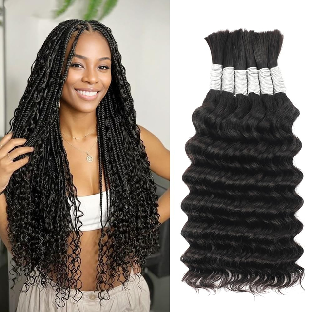 Human Braiding Hair for Boho Braids Deep Wave Bundles Rambut Manusia 6 Bundel/Paket Rambut Boho Baho Untuk Braiding 12a Brazilian Curly Boho Braids Rambut Manusia Braiding Rambut Alami Warna Alami