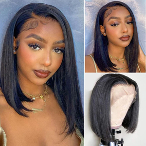 Կարճ Bob Wigs 13x6 Lace Առջևի Wigs Առանց սոսնձի Բրազիլիայի կույս Մարդու Մազեր Ուղիղ 150% խտությամբ Նախապես քերված մանկական մազերով
