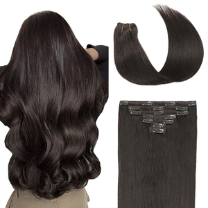 7Pcs Clip in Hair Extension Tunay na Buhok ng Tao Maitim na Kayumangging Buhok Double Weft Silky Straight Makapal Tunay na Buhok Extension Para sa Babae