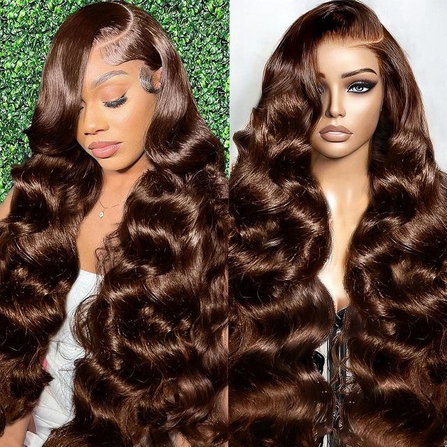 วิกผมมนุษย์สีน้ำตาลช็อกโกแลต: ความหนาแน่น 200, 13X6 Body Wave HD ลูกไม้ด้านหน้า, Pre Plucked Glueless, 26 นิ้วสำหรับผู้หญิง