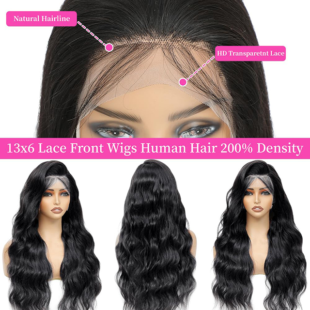 ISWEET 36 pollici onda del corpo 13x6 HD parrucche anteriori in pizzo parrucca di capelli umani vergini brasiliani con 200 densit&agrave; capelli del bambino pre pizzicati senza grovigli nero naturale per le donne