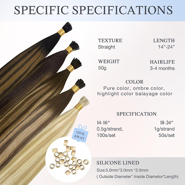I Tip Hair Extensions Remy Human Hair #16/22 Světl&aacute; blond Sm&iacute;šen&aacute; Zlat&aacute; blond mel&iacute;r 1g/Strand Micro Tip 50G/balen&iacute; Neviditeln&eacute; rovn&eacute; Ombre vlasy pro ženy D&iacute;vky