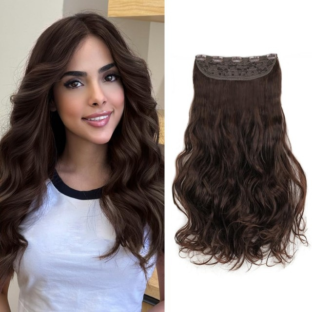 Dark Brown #2 Wavy Clip-in Hair Tractus - 20 Inch 1 Pack 5 Clips, 3/4 Full Head Invisible Hairpiece