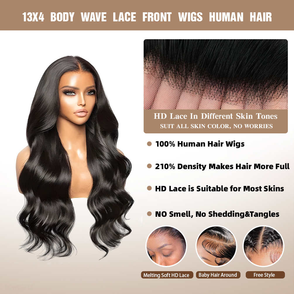 Pelucas sin pegamento 13x4 cabello humano prearrancado precortado con pelo de beb&eacute;, 210% densidad 12A pelucas delanteras de encaje brasile&ntilde;o ondulado 26
