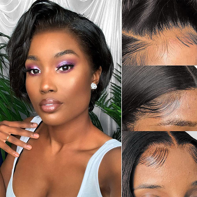 አጭር ኩርባ Pixie Cut Wigs 13X4 Lace Front Wigs የሰው ፀጉር ዳንቴል መዝጊያ ዊግ ለጥቁር ሴቶች