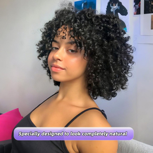 ISWEET Perruque afro-am&eacute;ricaine afro cr&eacute;pue boucl&eacute;e avec frange – 1B noir naturel, perruque r&eacute;aliste &agrave; porter au quotidien pour femme noire