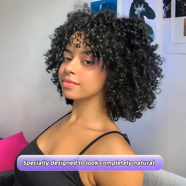 Wig Chatach Afra Kinky Afracach Meirice&aacute;nach ISWEET le Bangs - 1B Dubh N&aacute;d&uacute;rtha, Wig Caithimh Laeth&uacute;il R&eacute;ala&iacute;och do Mhn&aacute; Dubha