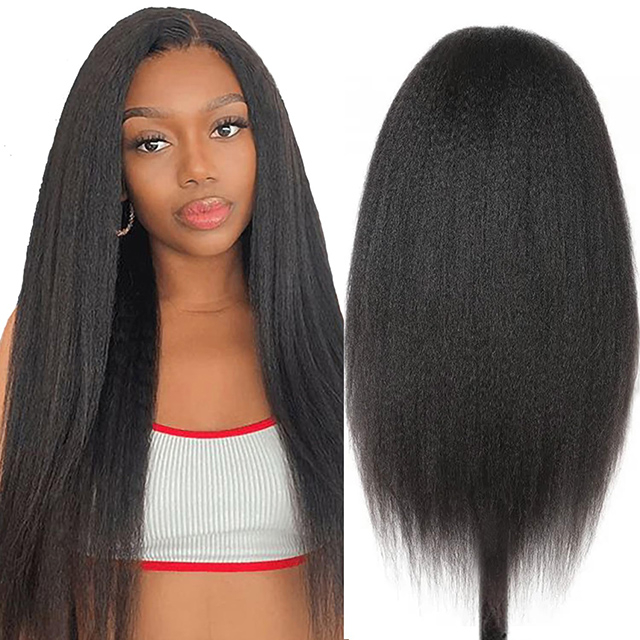 13x6 ኪንኪ ቀጥ ያለ ዳንቴል የፊት ዊግ የሰው ፀጉር 180% ጥግግት HD ግልጽ ሌስ ያኪ ቀጥተኛ የብራዚል ድንግል የሰው ፀጉር ለሴቶች ተፈጥሯዊ ጥቁር