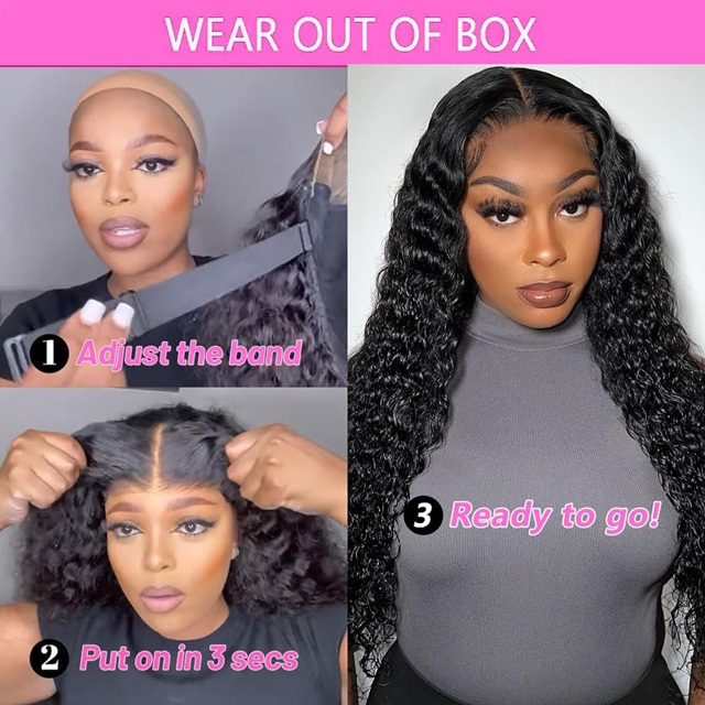 Wig Wig Curly Curly 26 ນິ້ວ 4x4 Lace Glueless - Wear & Go Pre-Plucked Pre-Cut 180% ຄວາມຫນາແຫນ້ນຂອງຜົມມະນຸດສໍາລັບແມ່ຍິງສີດໍາ