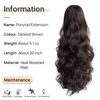 Fluffy Wavy Claw Clip Hestehale | 20 tommer m&oslash;rkest brunt syntetisk h&aring;rforl&aelig;ngelse, behageligt klip-p&aring;-h&aring;rstykke til kvinder, ideelt til alle lejligheder