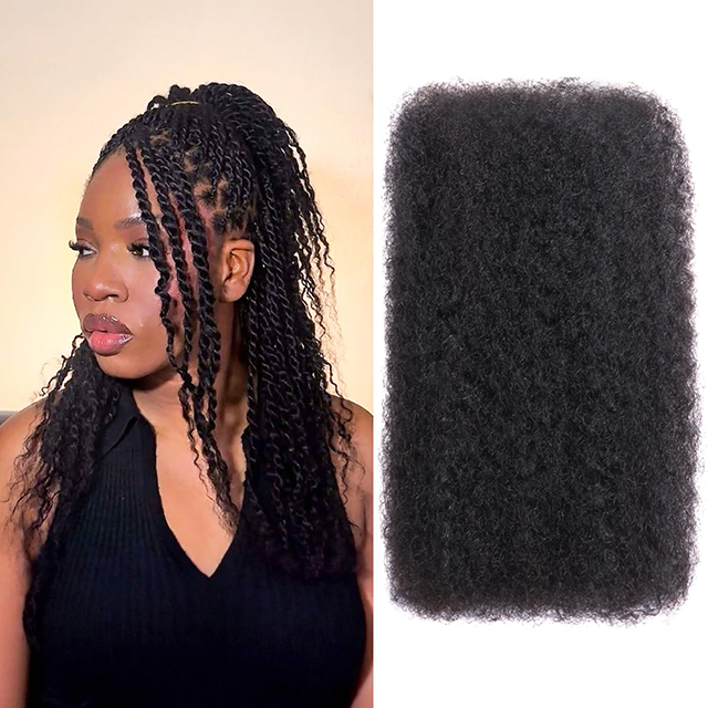 ISWEET Afro Kinky Menslike Hare 16 Duim 4C Kinky Curly Bundles 50g Perfek vir Mini Twist & Dreadlocks 1B Natuurlike Swart Haarverlengings