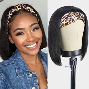 Maikling Bob Headband Wig Para sa Itim na Babae Brazilian Virgin Buhok ng Tao Straight Wig Madaling Isuot Natural na Itim na Kulay