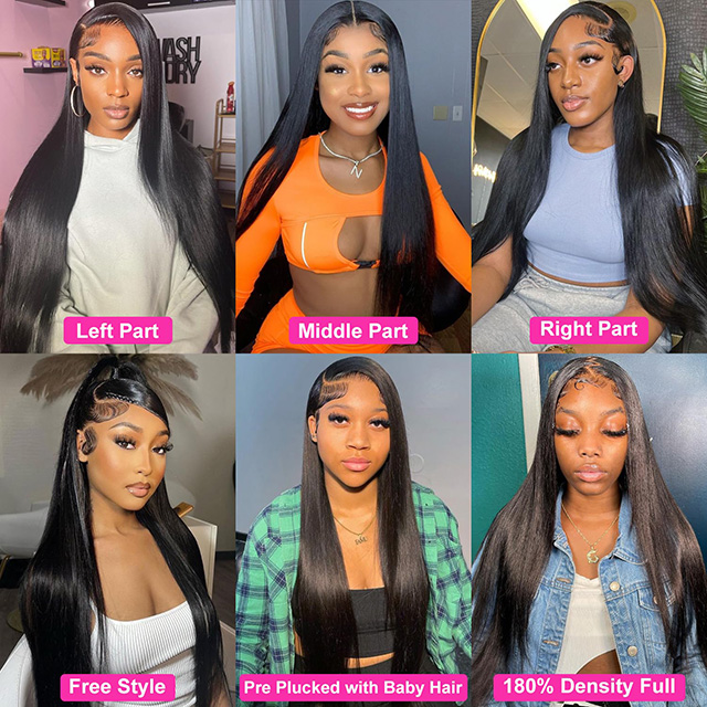 Wig Renda Depan 13X6 Rambut Manusia Kerapatan 180% Lurus HD Transparan Renda Depan Pra Dipetik dengan Rambut Bayi Warna Hitam Alami untuk Wanita
