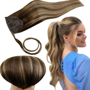 ISWEET Brazilian Virgin Curly Clip ins Mensehaar Poniestertverlenging 18 Duim 80g - Mediumbruin met Heuning Blond Hoogtepunte - Menslike hare Wrap Around Poniesterthaarverlenging vir Vroue Meisies