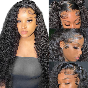13x6 Curly Wave Kant Voorpruike Menslike Hare 180% Digtheid Vooraf gepluk HD Deursigtige Kant Krullerige Mensehaar Pruike Vir Vroue Natuurlik Swart