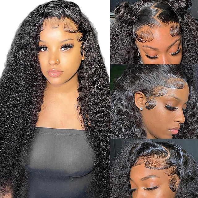 13x6 Cabelas de renda de onda encaracolada Cabelos de cabelo humano 180% de densidade pré -arrancada HD Lace transparente Curly Human Hair Wigs for Women Natural Black