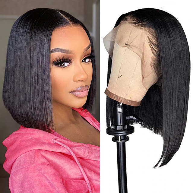 13x4 HD-Bob-Per&uuml;cken mit Spitzenfront, Echthaar, 180 % Dichte, kurze, gerade Bob-Per&uuml;cken mit Babyhaar, vorgezupft, ohne Kleber, f&uuml;r schwarze Frauen