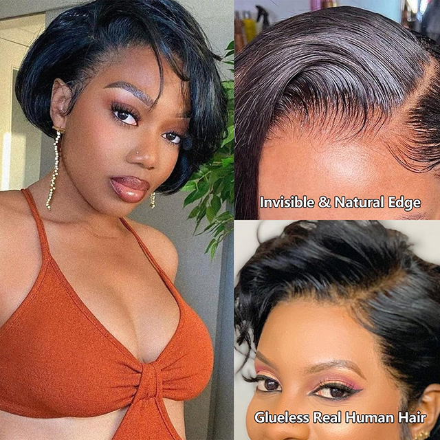 Wigi Fupi za Kukata Pixie 13X4 za Lace ya Mbele Wigi za Nywele za Binadamu za Kufunga Lace kwa Wanawake Weusi