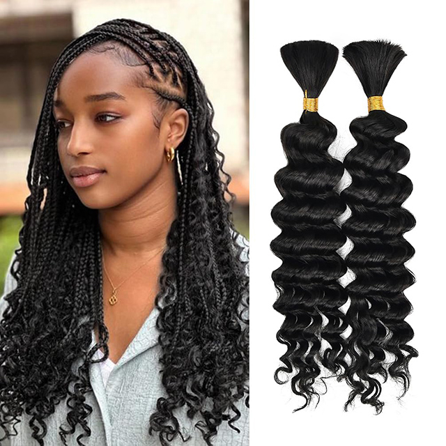 Human Braiding Hair for Boho Braids 2 Bundles Natural Black Color 10A Brazilian Virgin Gelombang Dalam Bulk untuk Boho Knotless Braids