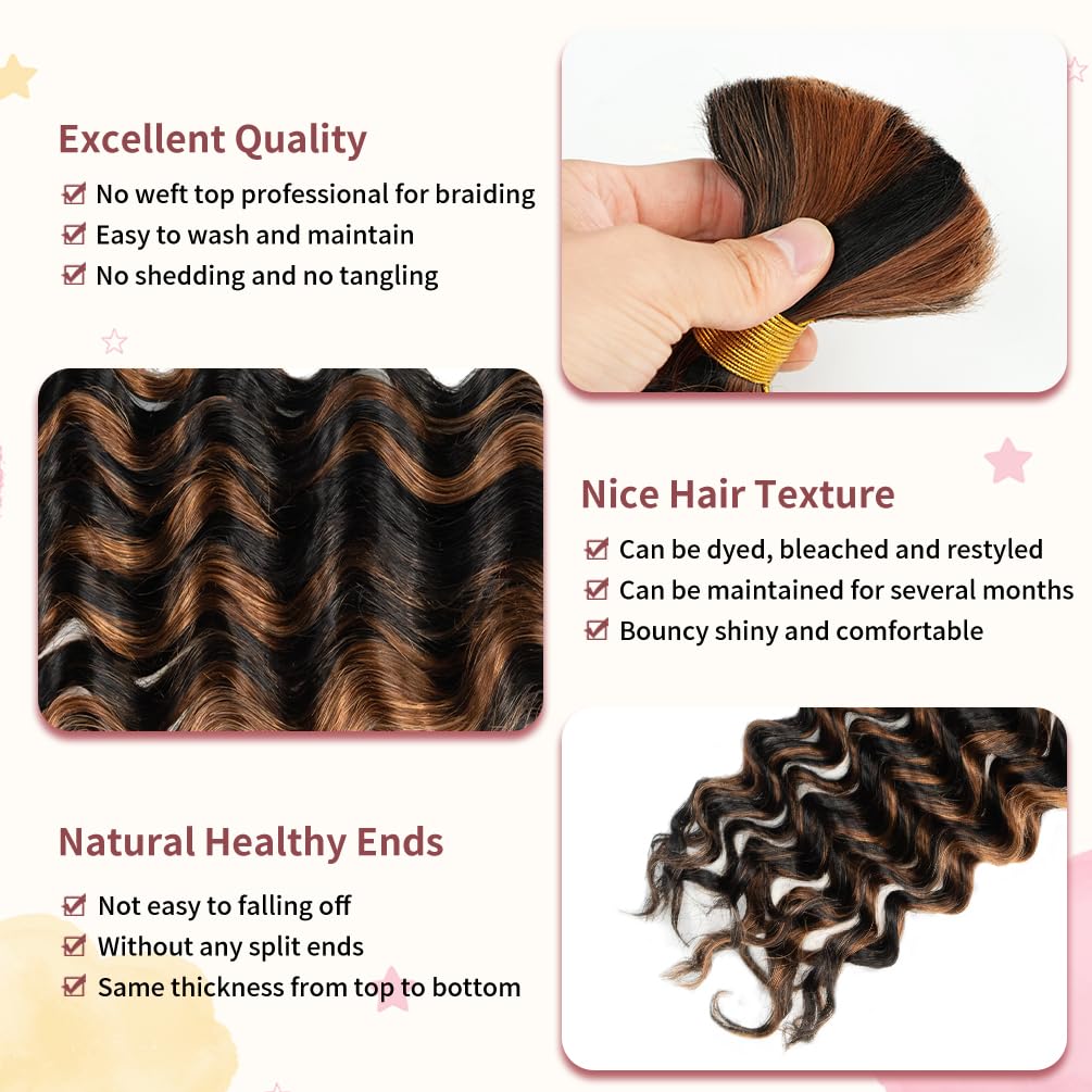 2 buntar M&auml;nniskofl&auml;tningsh&aring;r f&ouml;r Boho-fl&auml;tor Deep Wave Bulk Brasilianskt jungfruligt m&auml;nniskoh&aring;r Naturligt Svart Markerat Auburn Brown #P1B/30