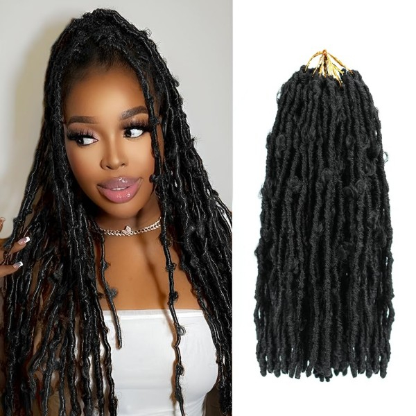 1B שיער סרוג פרפר Locs עם לולאה מראש – 18 אינץ', 8 חבילות 96 גדילים צמות סינטטיות רכות