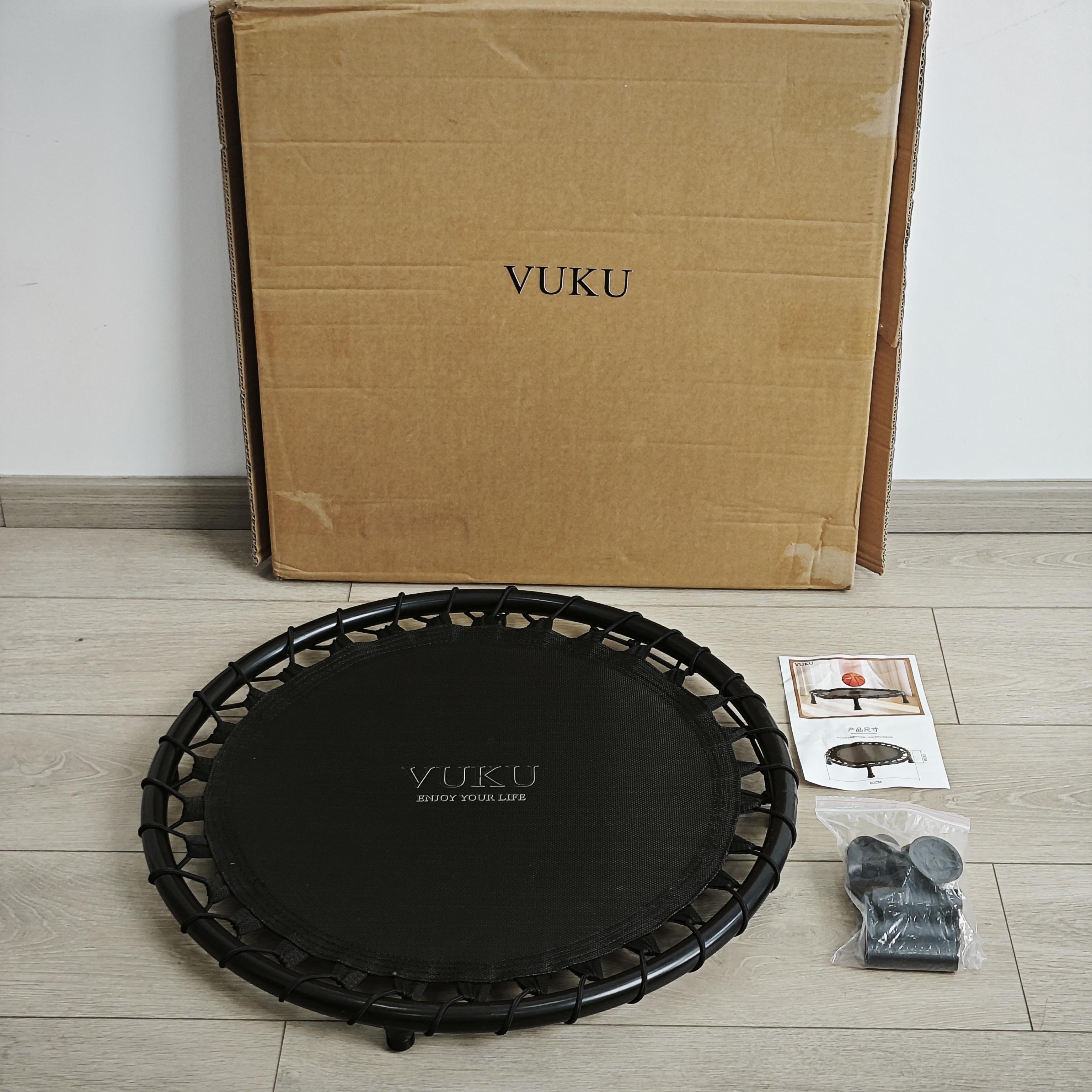 Trampolin Kecergasan Mini Boleh Lipat VUKU 25 Inci, Trampolin Bungee Rebounder Senyap dengan Pad Keselamatan, Kapasiti Berat Maksimum 260 Lbs, Peralatan Senaman Dalaman Luar untuk Dewasa dan Kanak-kanak